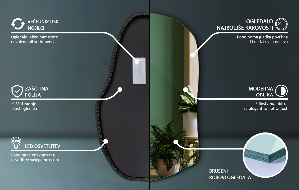 Espelho formato orgânico moderno 80x52 cm