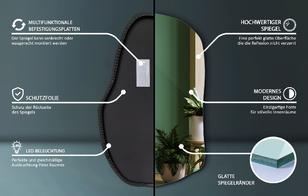 Espelho orgânico com led moda 90x59 cm