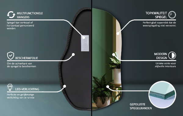 Espelho orgânico com led moda 90x59 cm