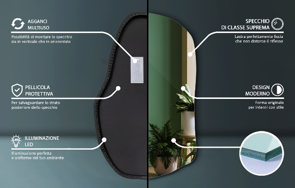 Espelho orgânico com led moda 90x59 cm