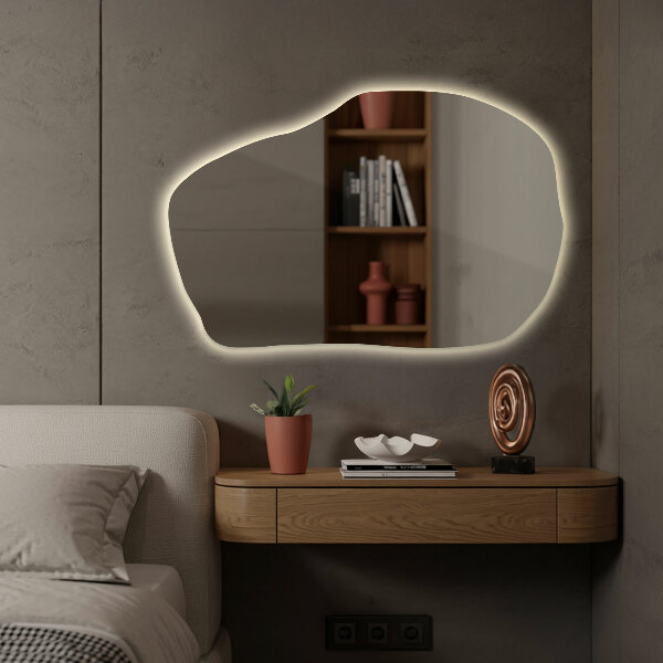 Espelho orgânico com led moda 90x59 cm