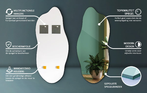 Espelho orgânico banheiro sem moldura 35x80 cm