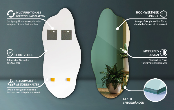 Espelho formato orgânico decorativo 40x90 cm