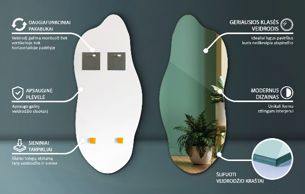 Espelho formato orgânico decorativo 40x90 cm