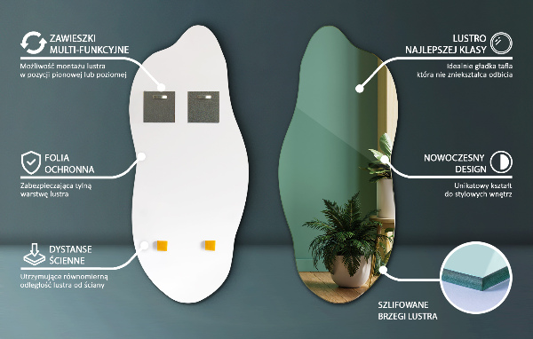 Espelho formato orgânico decorativo 40x90 cm