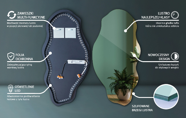 Espelho orgânico led elegante 40x80 cm