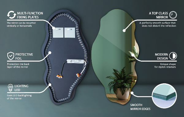 Espelho orgânico led elegante 40x80 cm