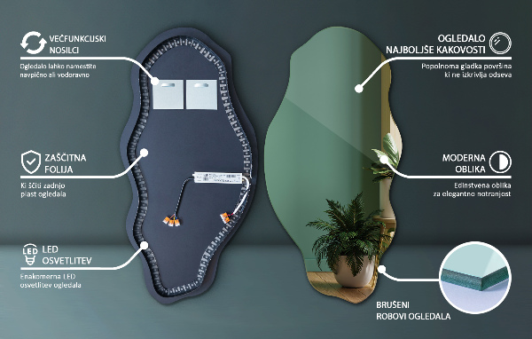 Espelho orgânico led elegante 40x80 cm