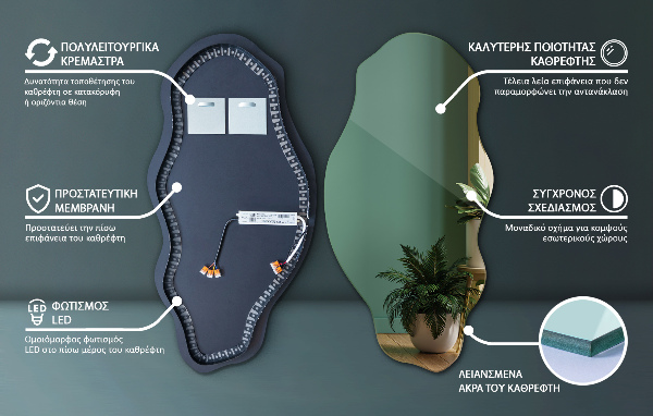 Espelho orgânico led elegante 40x80 cm