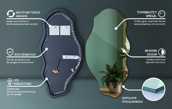 Espelho orgânico led decorativo 45x90 cm