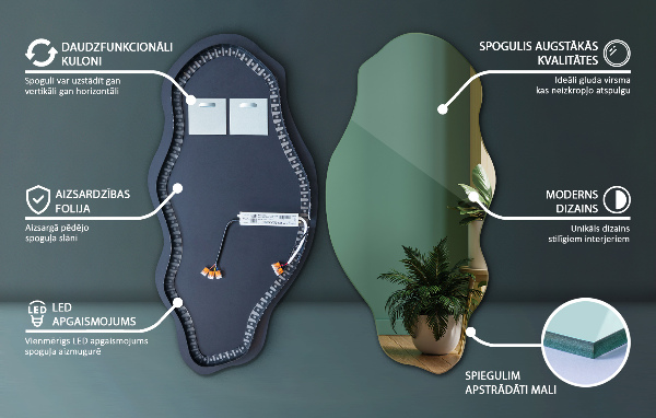 Espelho orgânico led decorativo 45x90 cm