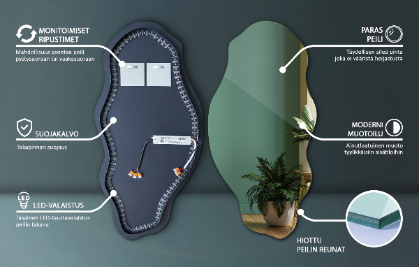 Espelho orgânico com led elegante 50x100 cm