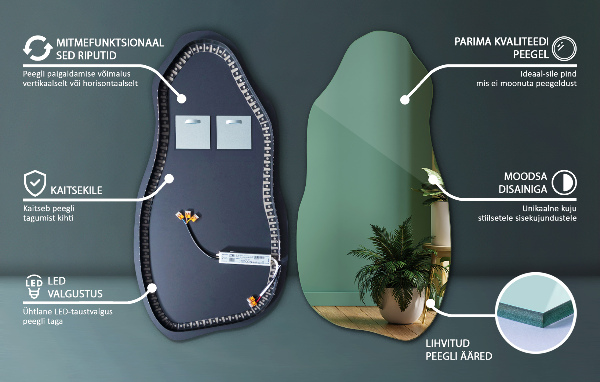 Espelho orgânico led espetacular 45x90 cm