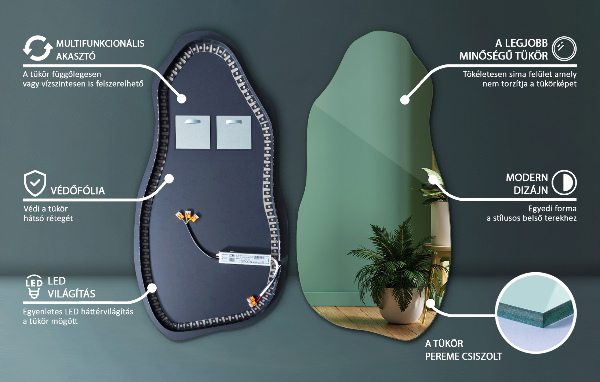 Espelho orgânico com led espetacular 50x100 cm