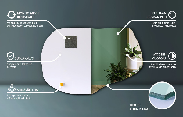 Espelho assimétrico pendente 100x65 cm