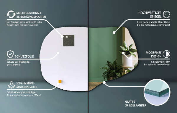 Espelho decorativo orgânico sem moldura 80x52 cm