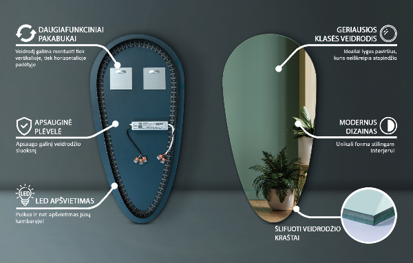 Espelho led gota de água 45x90 cm