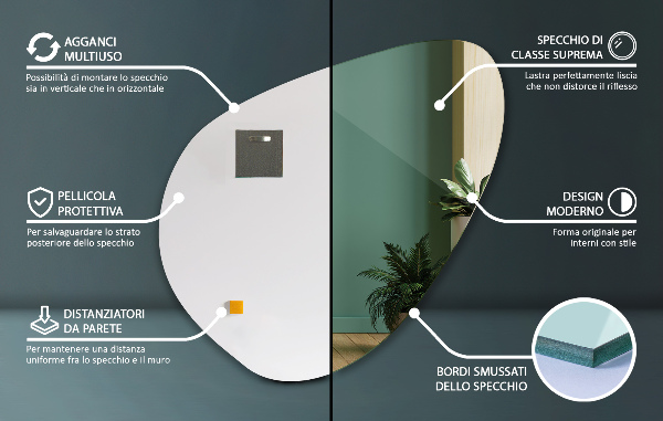 Espelho orgânico suspenso decorativo moderno 68x67 cm