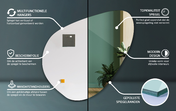 Espelho de forma orgânica bonito espelho de parede assimétrico 77x77 cm