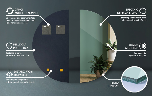 Espelho semicircular sem moldura 30x60 cm