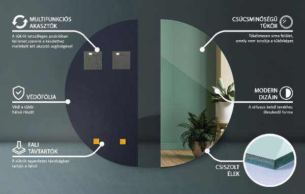 Espelho semicircular sem moldura 35x70 cm