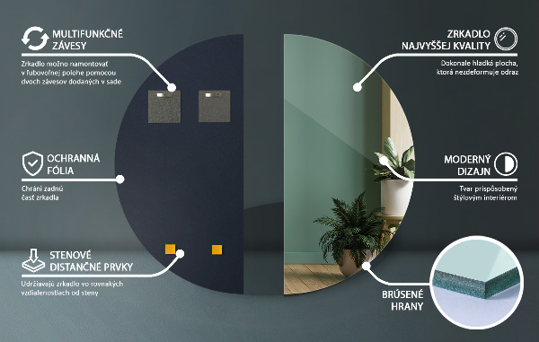 Espelho de parede semicircular sem moldura 40x80 cm