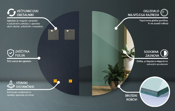 Espelho de parede semicircular sem moldura 40x80 cm
