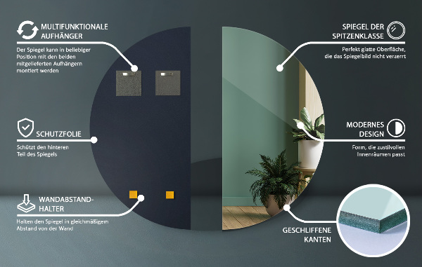 Espelho semicircular moderno sem moldura 45x90 cm