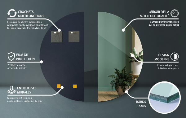 Espelho de parede semicircular sem moldura 50x100 cm