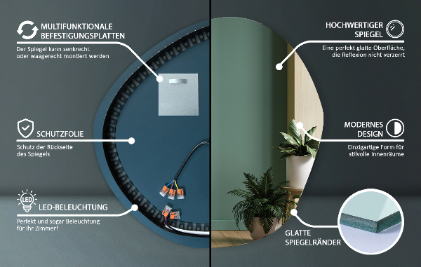 Espelho assimétrico LED 68x67 cm
