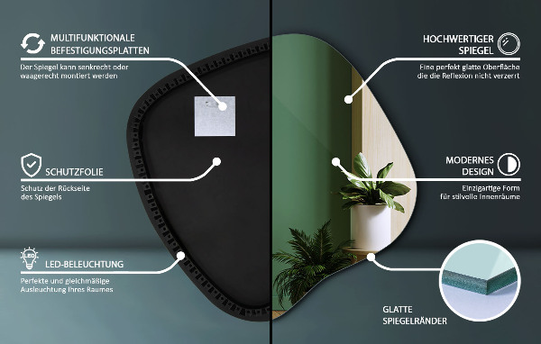 Espelho irregular com led 48x48 cm