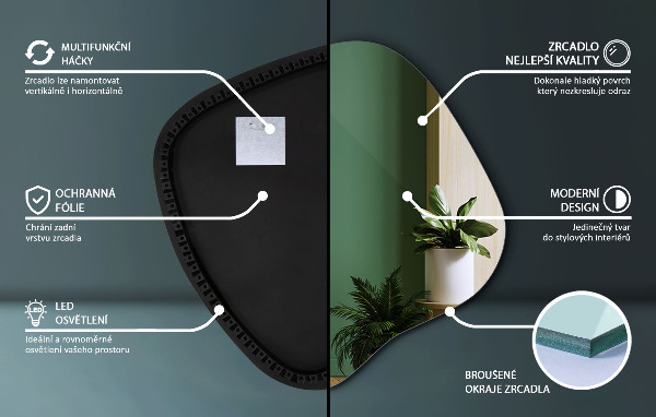 Espelho irregular com led 48x48 cm