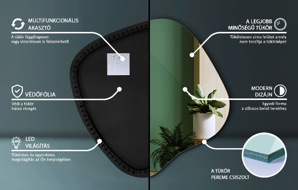 Espelho irregular com led 59x58 cm