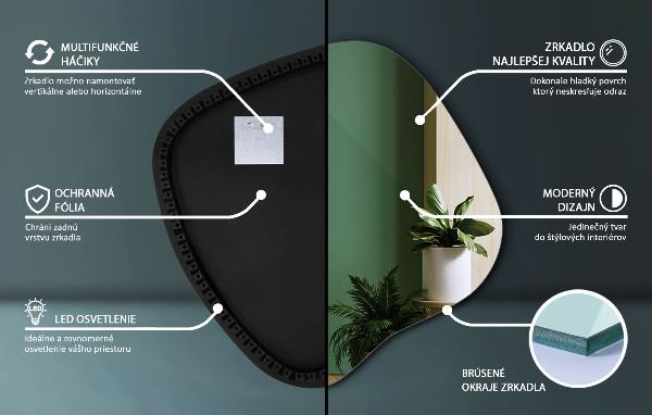 Espelho irregular com led 68x67 cm