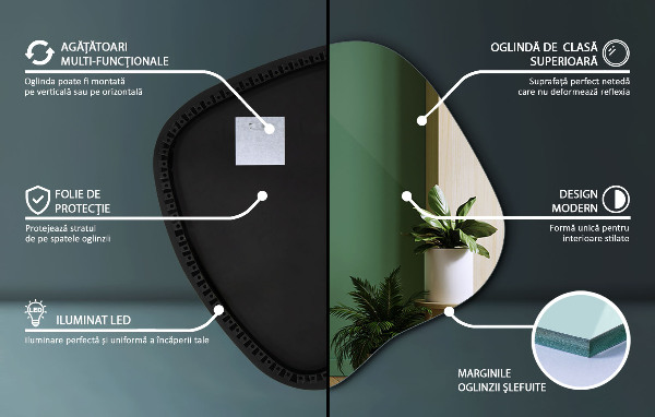 Espelho irregular com led 68x67 cm