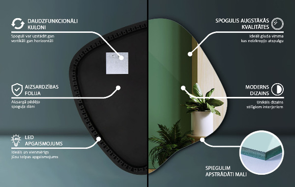 Espelho irregular com led 77x77 cm