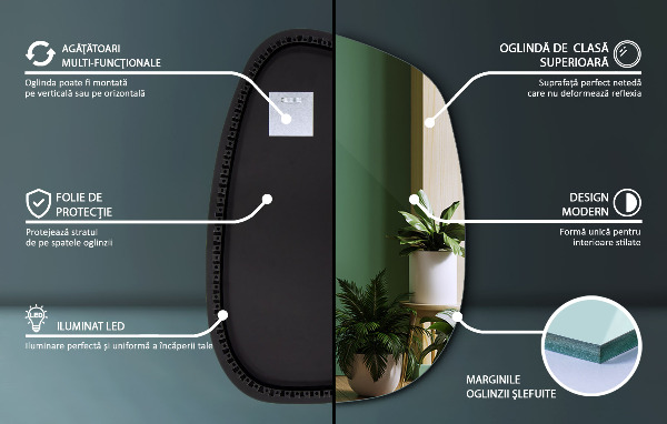 Espelho irregular com LED em forma de mancha 49x34 cm