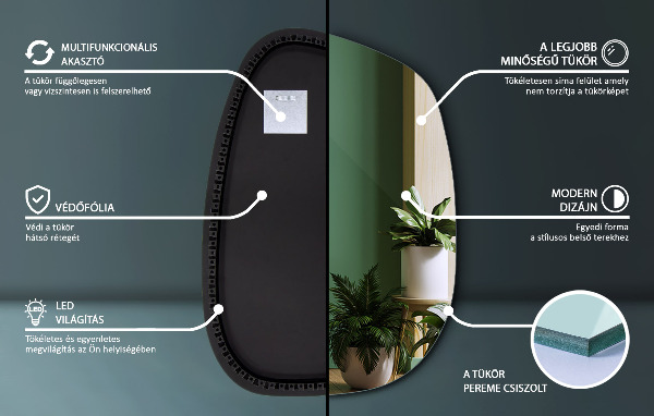 Espelho irregular com LED em forma de mancha 49x34 cm