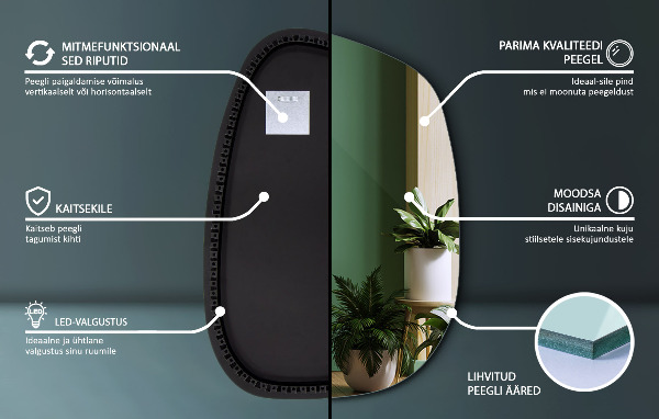 Espelho irregular com LED em forma de mancha 49x34 cm