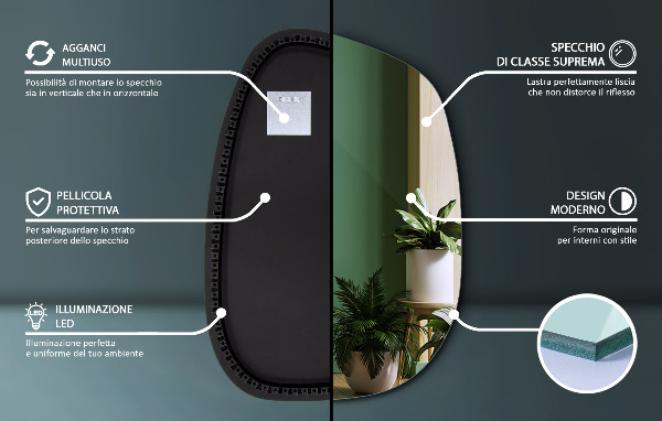 Espelho irregular com LED em forma de mancha 55x38 cm