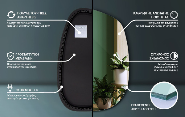 Espelho irregular com LED em forma de mancha 55x38 cm