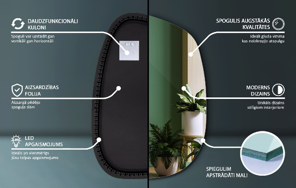 Espelho irregular com LED em forma de mancha 68x47 cm