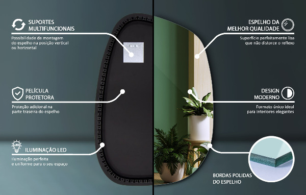 Espelho irregular com LED em forma de mancha 68x47 cm