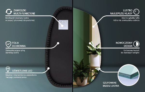 Espelho irregular com LED em forma de mancha 79x57 cm