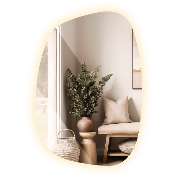 Espelho irregular com LED em forma de mancha 91x66 cm