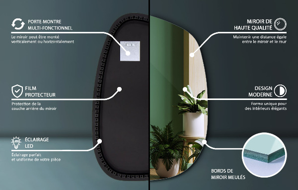 Espelho irregular com LED em forma de mancha 91x66 cm