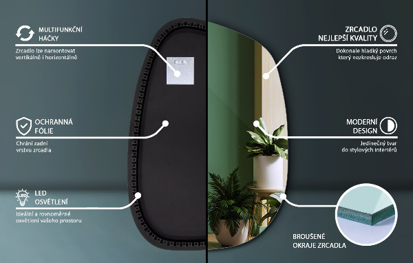 Espelho irregular com LED em forma de mancha 91x66 cm