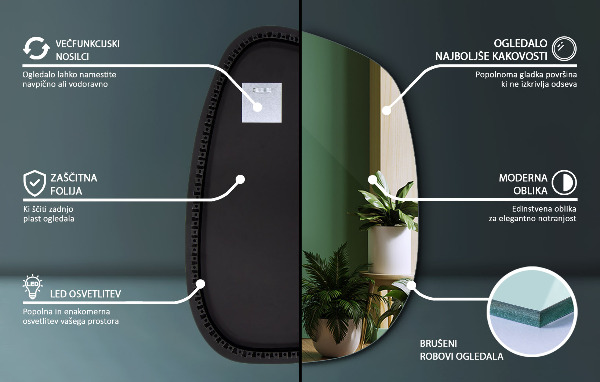 Espelho irregular com LED em forma de mancha 91x66 cm