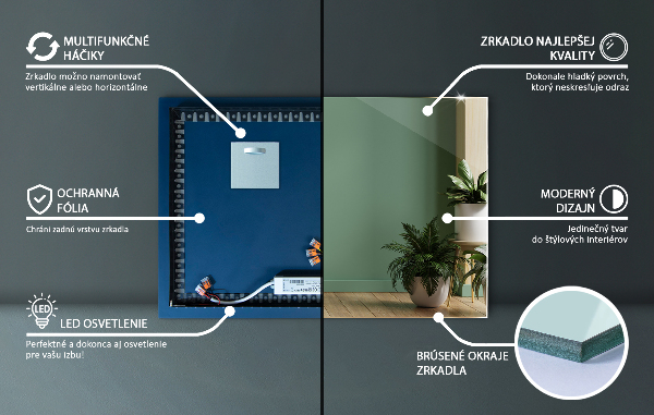 Espelho retangular LED 100x70 cm