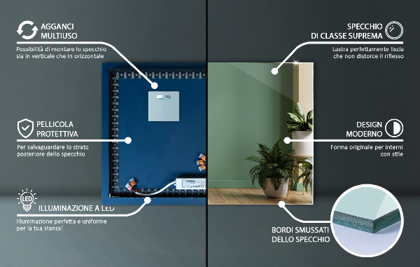 Espelho retangular LED 50x50 cm